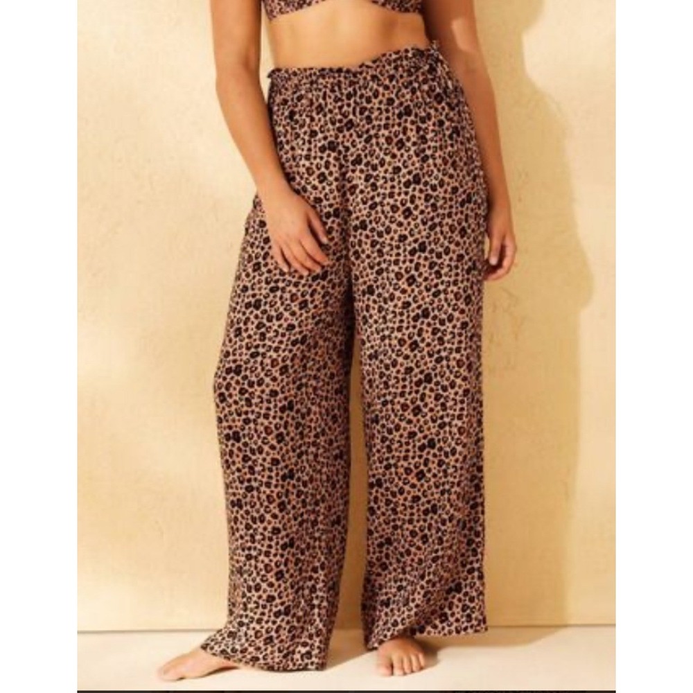 Shade & Shore Swim Cover Up Pants Size L Brown Leopard Resort Beach Vacation NWT